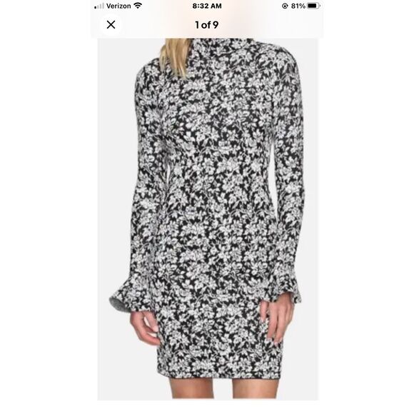 Michael Kors Bodycon Print Bell Sleeves Dress Black White Size S - Picture 1 of 13